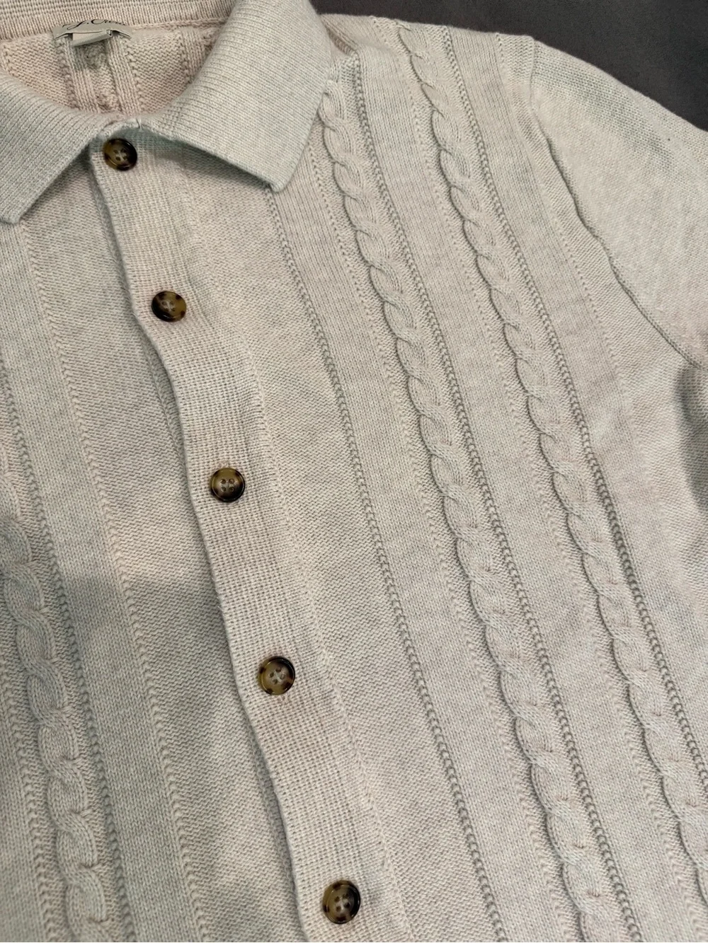 J. Crew Men's Cream Cable Knit Polo-Collar Button Front Sweater Summer Casual M